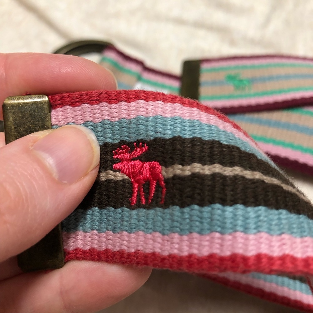 Lot of Two Ambercrombie and Fitch Cotton D Ring Belts Stripes Y2K Adjustable - Picture 3 of 6